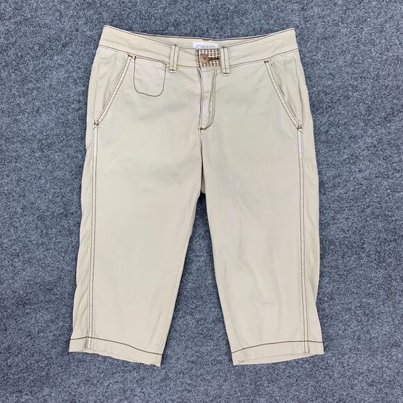 Anthropologie Chino Pedal Pusher 26 Cotton Stretch Belt Loops Clam Digger Pants - Picture 2 of 14